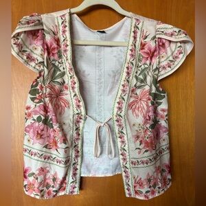 SHEIN Floral Cottagecore Tie Front Crop Top Puff Sleeve Boho Spring Summer